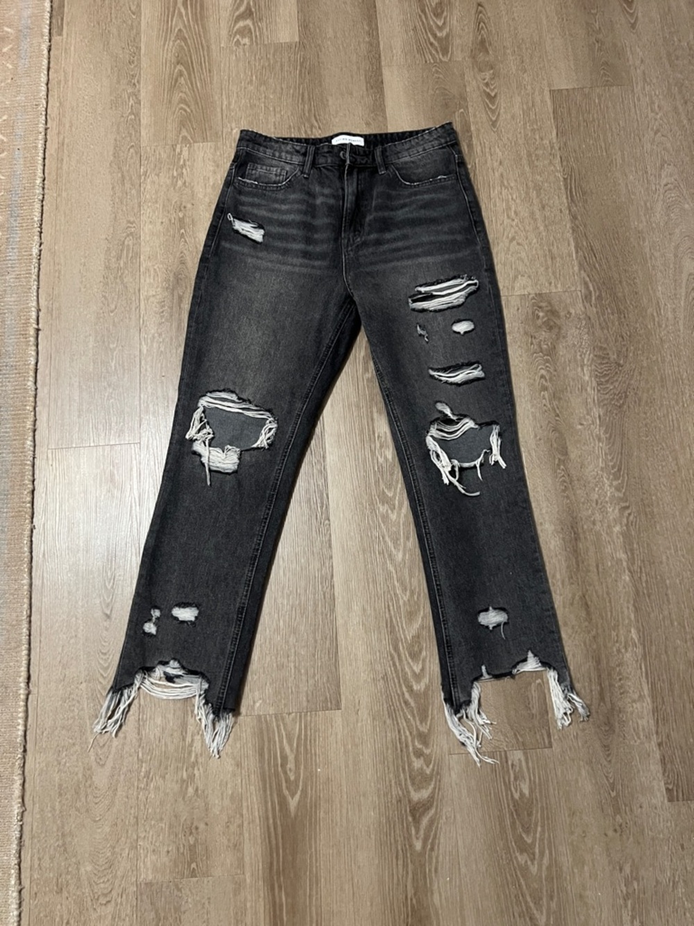 Flying Monkey Washed Black Distressed Straight Leg Jeans